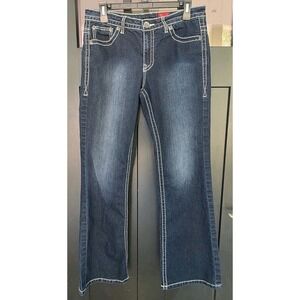 V Cristina Ankle Jeans Womens 10 Dark Blue Jeweled Embellished Heavy Stitch